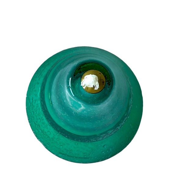 Vintage Oil Lamp Hand Blown Art Glass Emerald Green Bubbles Poland Triangle - Picture 6 of 7